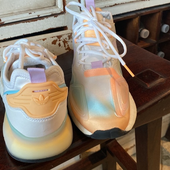 adidas Originals ZX 2K BOOST W White Blue Pink Orange Women Casual Shoes - Picture 5 of 9